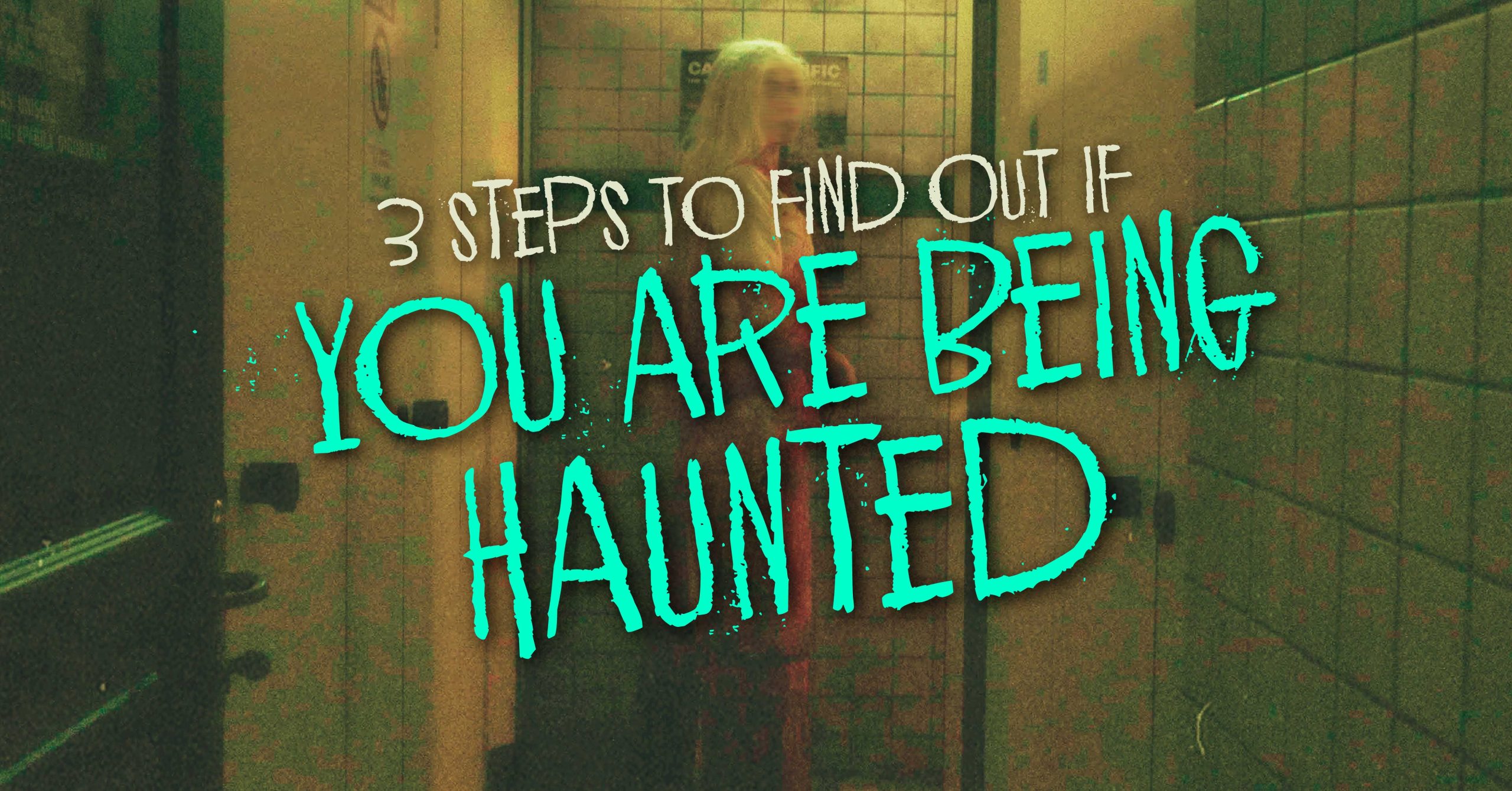 Blog title with ghost lady in white hair in haunted toilet